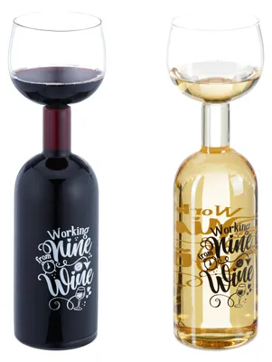 Weinflasche aus Glas XL, 750 ml, mit Spruch 'Working from nine to wine'