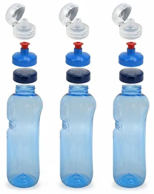 Produktbild von 3x 1,0L Kavodrink Wasserflasche mit Lebensblume Deckel + 3x FlipTop + 3x Push-Pull, KI-generiertes Bild