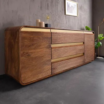 Produktbild von riess-ambiente Sideboard MONZA 180cm braun gold massives Mangoholz Lamellenfront Softclose