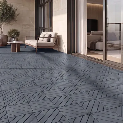 Produktbild von 44 Stück Terrassenfliesen aus Kunststoff 30x30x2 cm, ca. 4 m², Klickfliesen in diagonaler Lamellenoptik, wetterfest & rutschfest, Grau