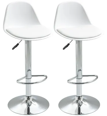 Immagine prodotto di Set 2 Sgabelli Bar 40x42x82-104 cm con Schienale e Poggiapiedi in Pelle finta Bianco