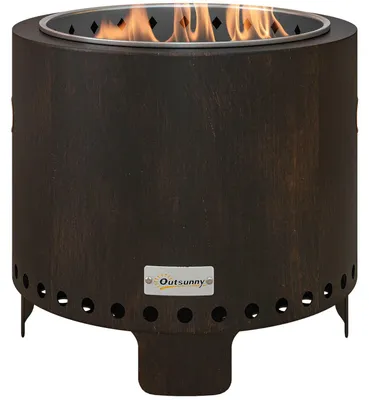 Produktbild von Feuerschale Rauchfreie Tischfeuerstelle Ø45 Cm Mit Griff & Schürhaken, Ideal Für Garten & Camping, Metall, Schwarz