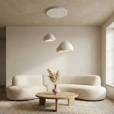 Immagine prodotto di Opviq, elegante lampada da soffitto (struttura in metallo, fibra di vetro) | Altezza regolabile 50-115 cm | Coprifiamma piccolo: 32x28x22 cm, coprifiamma grande: 40x38x25 cm | IP20, bianco, design moderno