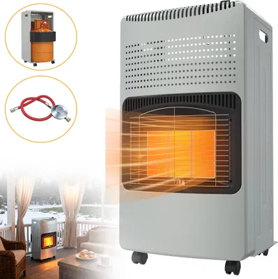 Productafbeelding van LZQ 4200 Watt keramische piezo-gasverwarmer, inclusief gasdrukregelaar, gasleiding en beschermhoes. Gasoven, verwarmingsstraal, gasverwarmingsapparaat, infrarood, keramische brander. Geschikt voor butaan- of propaangasflessen tot 12 kg. Kleur: grijs
