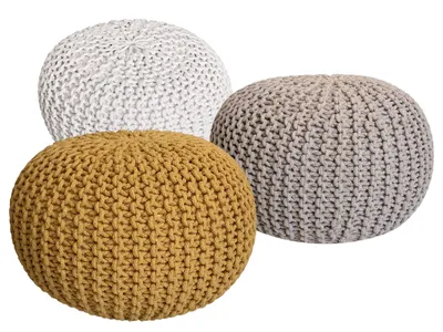 Immagine prodotto di Pouf in maglia set di 3 pouf seduta pouf pouf bianco beige giallo Ø 55cm
