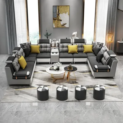 Zdjęcie produktu dla Sofa skórzane, narożne, w kształcie litery U, nowoczesne. Sofa skórzana, narożna. Komplet wypoczynkowy tapicerowany