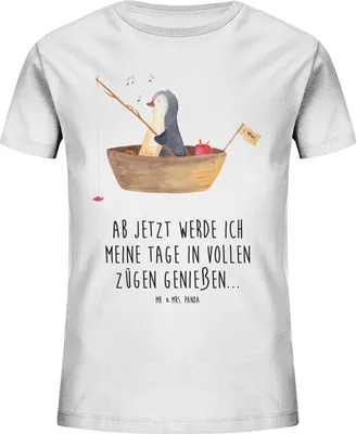 Produktbild von Mr. & Mrs. Panda Kleinkinder T-Shirt Pinguin Angelboot 9-11 Jahre (134/146) - Weiß - Geschenk, Teenager, Scheidung, Kinder Baumwollshirt, Bio, Optimistisch, Kindershirt
