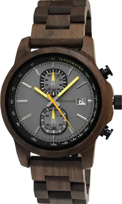 Produktbild von Holzwerk BERNBURG Herren Holz Uhr Chronograph & Tachymeter, braun, grau, gelb
