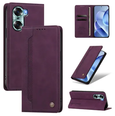 Produktbild von Handyhülle für Honor 60, Leder Wallet Klapphülle mit Standfunktion, Stoßfeste Schutzhülle Lila