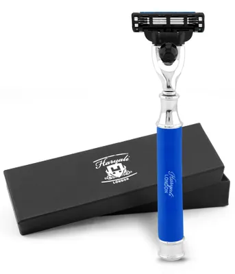 Produktbild von Nassrasierer 3-Klingen-Rasierer für Unisex, Smart Grip, Bartrasierer blau Pack, Rasierapparat mit abnehmbarer Klinge und messing-silbernem Griff