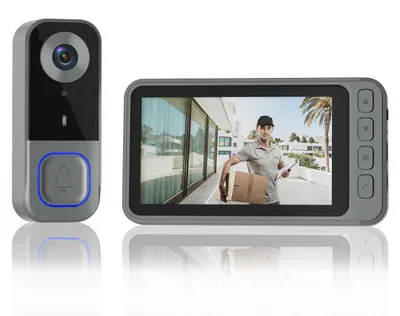 Productafbeelding van Zimilo KFunk videosprokjesinstallatie met monitor, draadloze deurbel, 1080P Full HD, intercomfunctie, SD-kaartopname, zonder Wi-Fi en app, bereik 150 meter, grijs