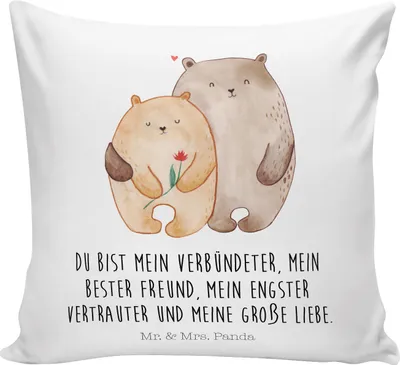 Produktbild von Mr. & Mrs. Panda Deko Kissen Bären Liebe - Weiß - Geschenk, Freundin, couch, Dekokissen Sofa, 40x40, für, Ehe, Verknallt, Blume, Zierkissen, Paar, Heiraten, Kuscheln