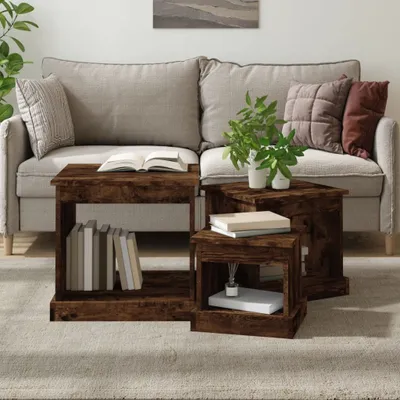 Productafbeelding van Maison Exclusive - Salontafels, set van 3, gemaakt van rook-eikenfineer op houtvezelplaat