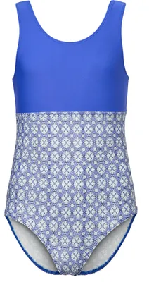 Image de Maillot de bain une pièce pour adolescente, protection UV 50 MS10-445 (Bleu/Mosaica/Pois, 158)