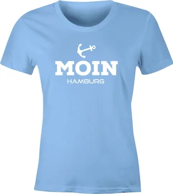 Produktbild von Damen T-Shirt Moin Hamburg Anker maritime Damen Slim Fit Moonworks® hellblau XXL