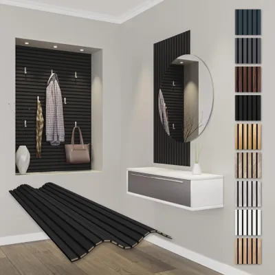 Produktbild von HEXIM Akustikpaneele 118x60cm Holz Comfort - flexible Holzpaneele Platten Lamellenwand MDF Wandpaneele Lamellenverkleidung Wandverkleidung schalldämmend (0.71m² Black Edition)