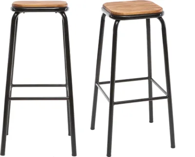 Produktbild von Miliboo - Design-Barhocker Edelstahl 2er-Set H 75 cm dunkles Holz MEMPHIS