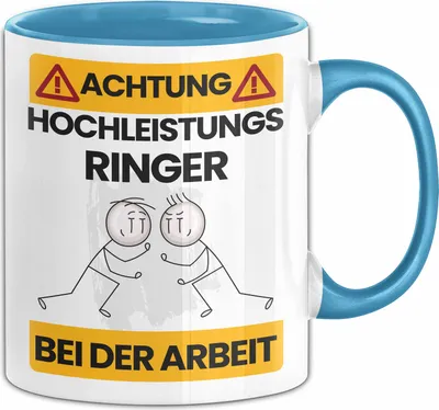 Produktbild von Ringer Tasse Geschenk Lustiger Spruch Geschenkidee für Ringer Achtung Hochleistungs Ringer Bei Der Arbeit (Blau)
