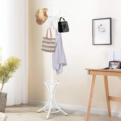 Produktbild von GOPLUS Garderobenständer 184cm, Garderobe aus Holz, Kleiderständer mit Schirmständer, Garderobe-Aufhänger mit 12 Kleiderhaken