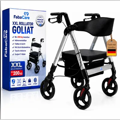 Produktbild von FabaCare XXL Rollator Goliat, höhenverstellbar, faltbar, Gehwagen, bis 200 kg, Farbe Silber