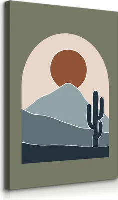 Produktbild von Muralo Leinwandbild Canvas für Wohnzimmer SONNE Kaktus Wüste Natur Boho Stil Br. 30cm x Hö. 40cm