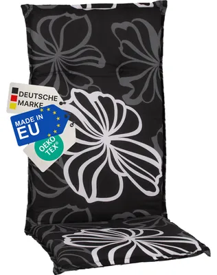 Produktbild von NYVI Gartenstuhl Auflage Hochlehner Barcelona - UV-Beständig, Atmungsaktiv, Strapazierfähig - Hochlehnerauflage Sitzkissen Outdoor - Sitzauflagen für Gartenstühle 118x50cm Black Flower