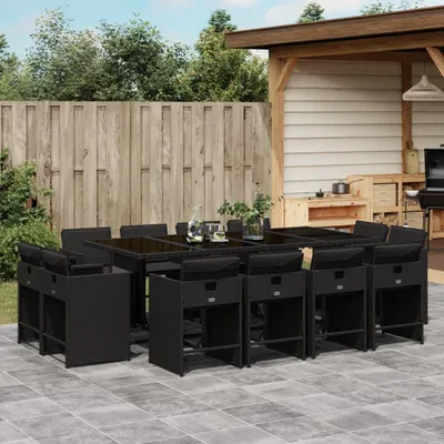 Produktbild von Möbel 13-tlg. Garten-Essgruppe mit Kissen Schwarz Poly Rattan - Gartenmöbelgarnituren 3211219