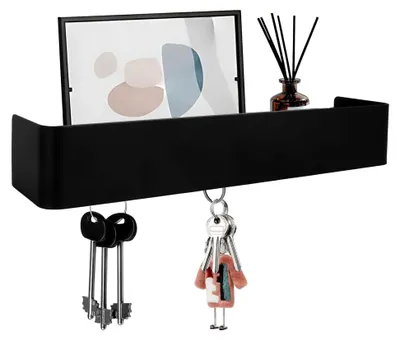 Produktbild von Schlüsselbrett mit Ablage, modernes skandinavisches Design, Schlüsselboard mit 5 versteckten Haken, ordentliches Erscheinungsbild für Flur, Eingang, Garderobe