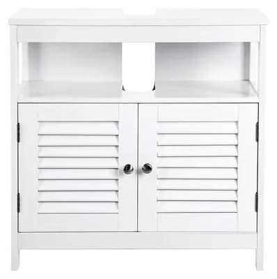 Obrázok produktu pre Podstavná skrinka pod umývadlo s lameloovými dvierkami, materiál MDF, farba: biela, rozmer: 60 x 60 x 30 cm (šírka x výška x hĺbka)