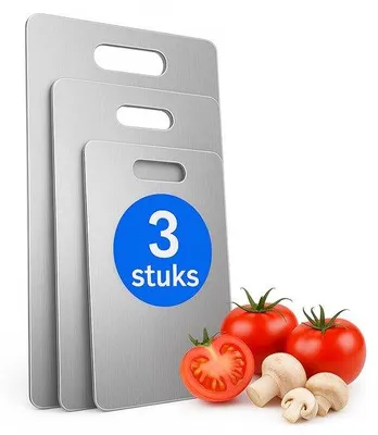 Zdjęcie produktu dla Zestaw desek do krojenia, 3 sztuki, stal nierdzewna, właściwości antybakteryjne, można myć w zmywarce, 33 x 22 cm