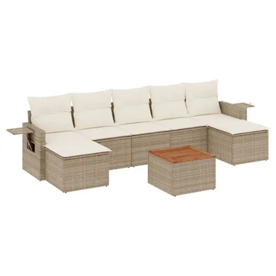 Produktbild von Modulares Gartenmöbel-Set 8-tlg., Loungesofa mit Stauraum & Kissen, aus Poly Rattan & Akazienholz, Beige/Cremeweiß, UV-beständig