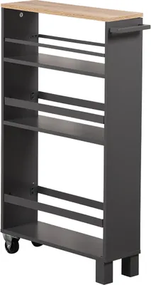 Produktbild von KESPER Nischenwagen grau – 50x15x79cm – -Spanplatte – 3 Ablageböden, Griff & 2 Rollen mit Bremse – ideal für Küche & Bad – Küchenwagen - 2485613