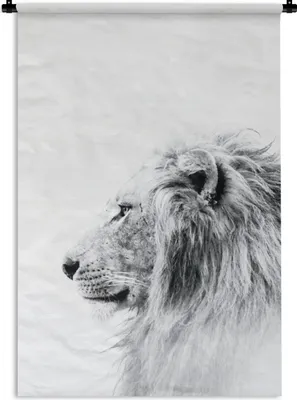 Produktbild von MuchoWow® Wandteppich Wandbehang Profil - Löwe - Schwarz - Weiß 90x135 cm Tapisserie Dekoration Wandtuch - Baumwolle - Wandskulptur