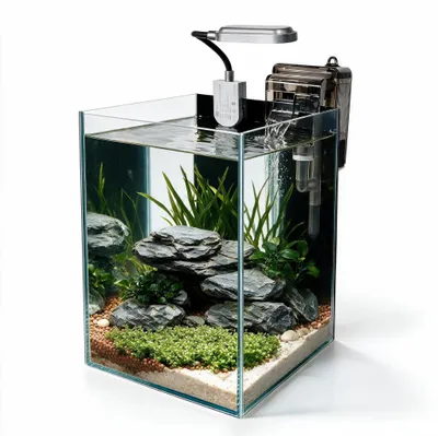 Nano Glas Aquarium 1,5 Gallonen mit Filter & LED-Licht