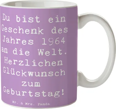 Produktbild von Mr. & Mrs. Panda Tasse mit Spruch Spruch 1964 Geburtstag Geschenk - Lavendeltraum - Geburtstagsgeschenke, Kakaotasse, Teetasse, Geburtstagswünsche, Herzlichen Glückwunsch