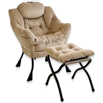 Productafbeelding van Comfortabele loungefauteuil met voetenbankje, fluweelstof, stevig metalen frame met antislipvoeten, eenvoudige montage, relaxfauteuil voor binnen