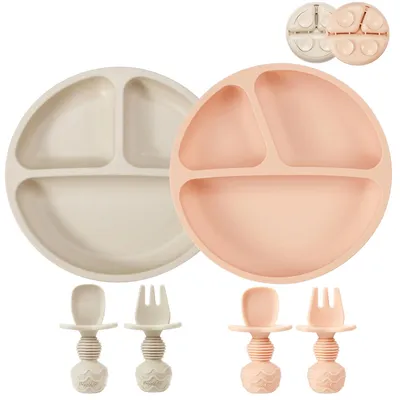 Immagine prodotto di Piatto per bambini - Silicone - Set da 2 - Antiscivolo con ventosa e scomparti