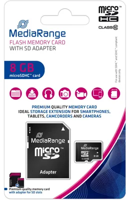 Zdjęcie produktu dla Karta microSD MEDIARANGE Class 10, 8 GB