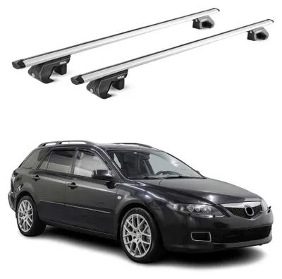 Zdjęcie produktu dla Bagażnik dachowy podstawowy do Mazdy 6 Kombi 2002-2008 90 kg aluminium srebrny 2 części ABE, Obraz wygenerowany przez AI