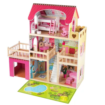Produktbild von Kinderplay domeček pro panenky dřevěný - 90cm s LED osvětlením