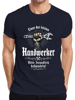 Productafbeelding van Eén van de laatste ambachtslieden. Graag een statement. Sarcasme. Heren T-shirt, marineblauw, maat XL