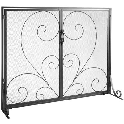 Produktbild von Funkenschutzgitter 2-tlg. Kaminschutz Vintage Ofengitter Eisen - 802mm, Ofenschutzgitter 0–40 °C Kamingitter - Kaminofen Schutzgitter, Gitter gegen Funkenflug - Ofenschirm