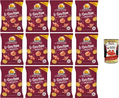 Produktbild von Céréal Le gallettine Gusto prosciutto Kekse mit Schinkengeschmack 12x70gr + Italian Gourmet polpa 400g