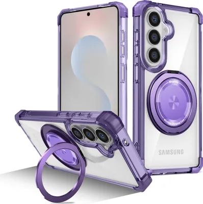 Obrázek produktu pro Pouzdro pro Samsung Galaxy S26 magnetický držák prstenu, stojánek, kompatibilní s MagSafe, vojenská ochrana, průhledné pouzdro Fialová