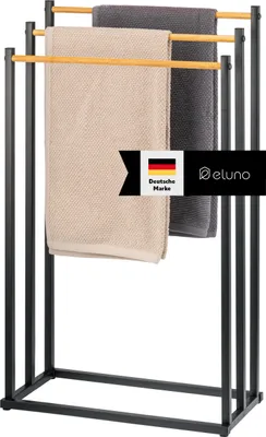 Produktbild von eluno Stand-Handtuchhalter freistehend, 3 Stangen, Handtuchständer, Bambus, schwarz