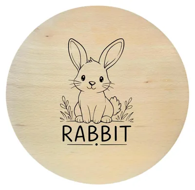 Produktbild von Buchenholzbrett mit Hasenmotiv – Holzbrett für Kinder, 20 cm