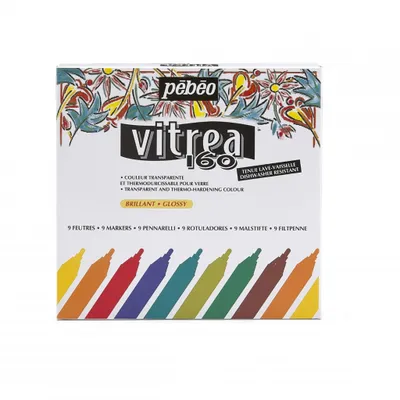 Image de Pebeo Vitrea 160 marqueur de brillance pour verre, set de 9 pièces