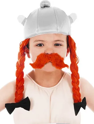 A child wearing a costume accessory.