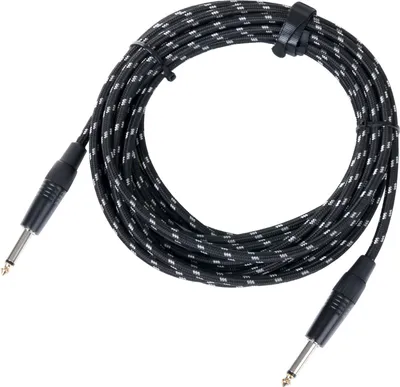 Produktbild von Pronomic Stage INST-6T Instrumentenkabel 6m (6,3 mm Klinke, Textilmantel, Gitarrenkabel, vergoldete Steckerspitzen, Spannzangen-Zugentlastung) schwarz/weiß