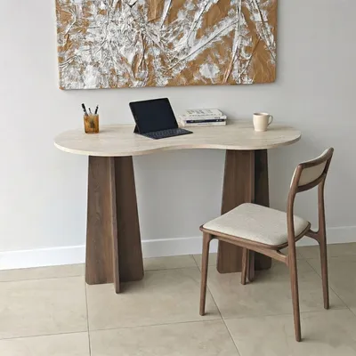 Produktbild von Skye Decor, Schreibtisch (3 Teile) - Travertin & Walnuss, 120 cm | 100% Melamin beschichtet